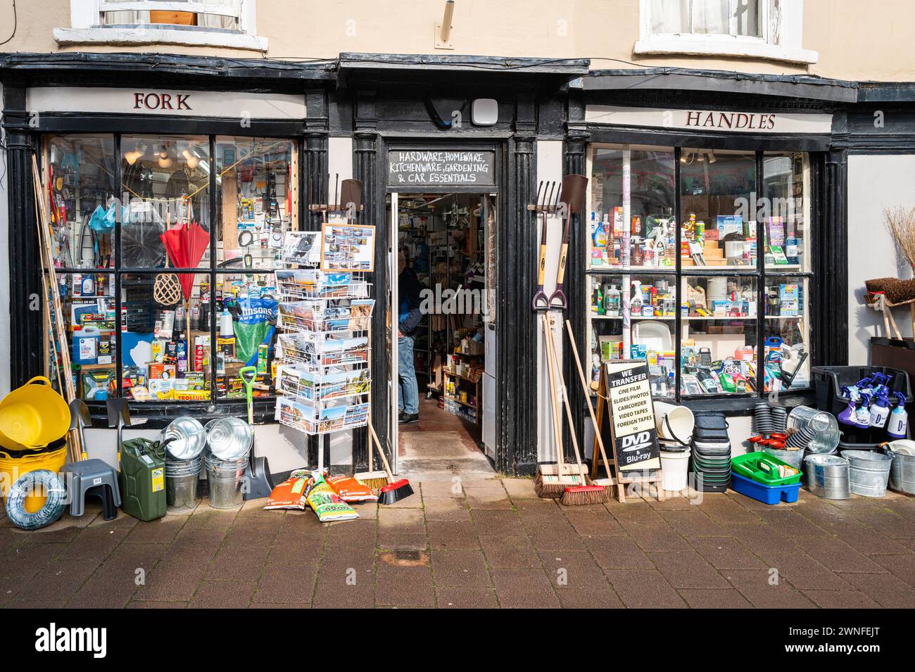 English hardware store named Fork Handles frontage exterior with large