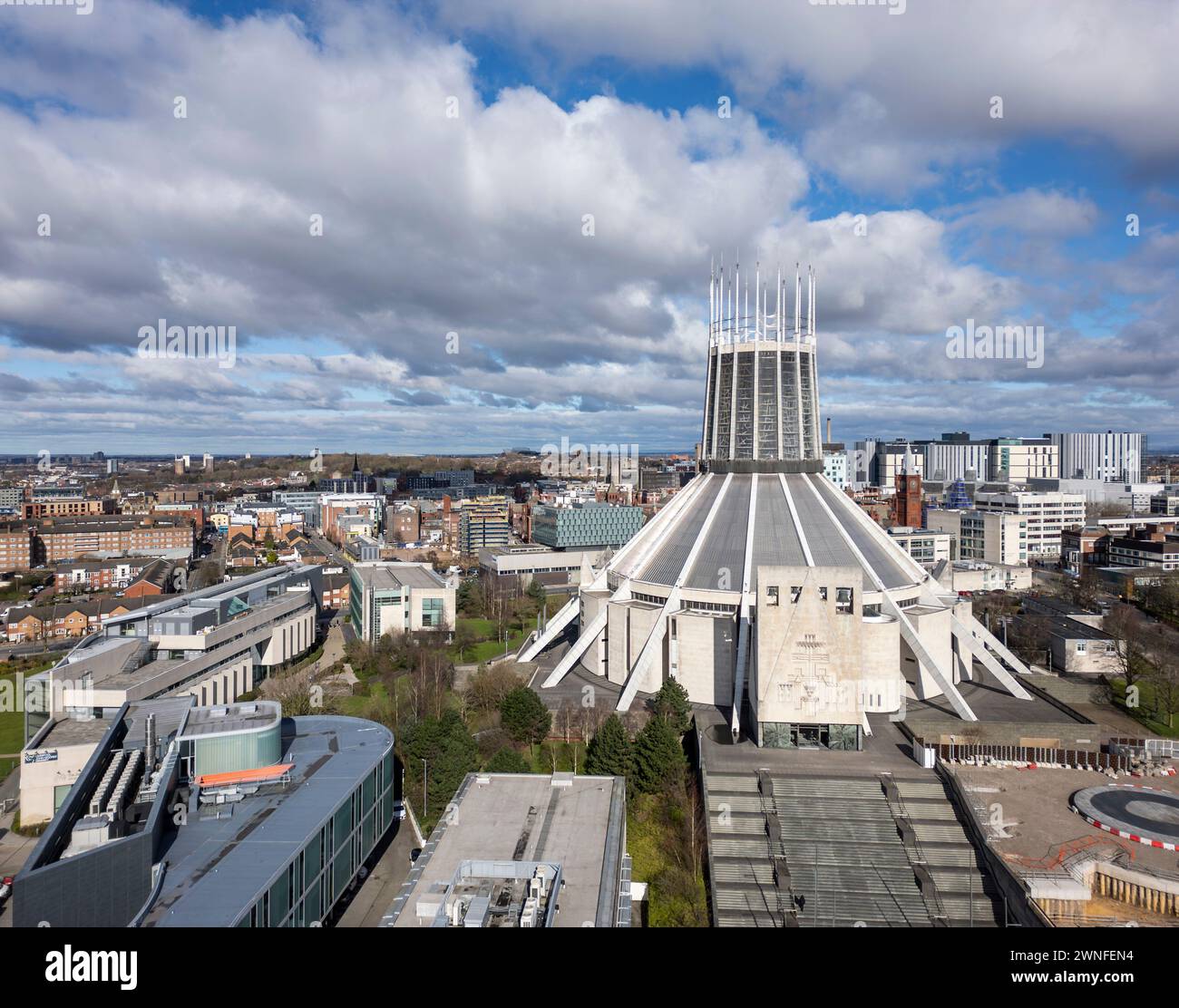 Aerial view of Liverpool Metropolitan Cathedral, Merseyside, England Stock Photo