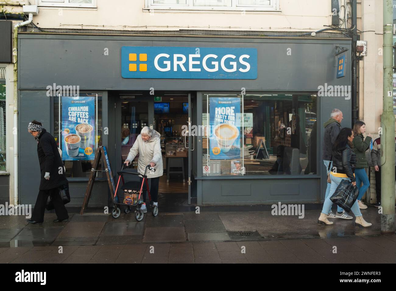 Greggs bakery and fast food outlet in Teignmouth town centre, Devon, England. Stock Photo