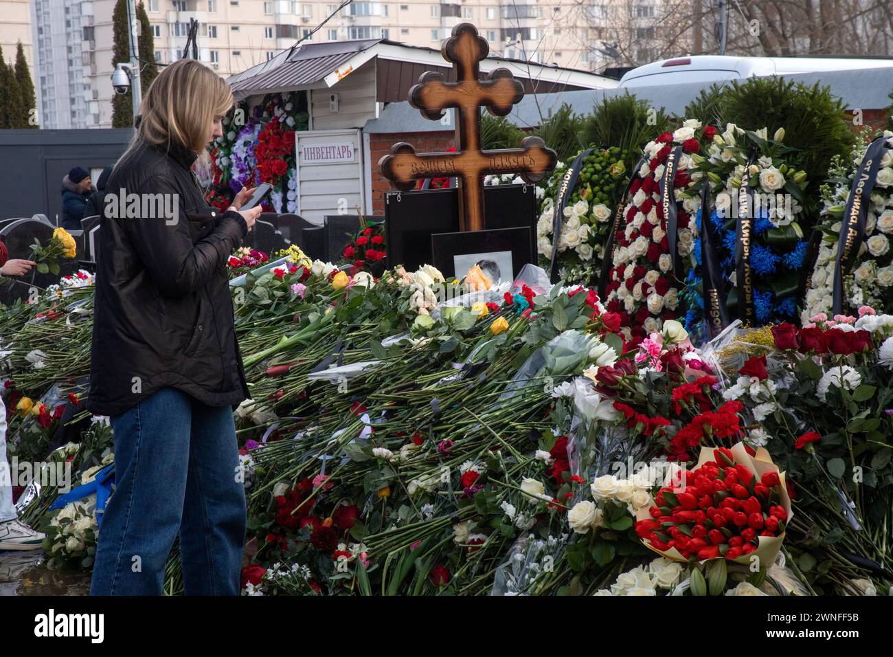 Moscow, Russia. 2nd of March, 2024. People visit the grave of Russian ...