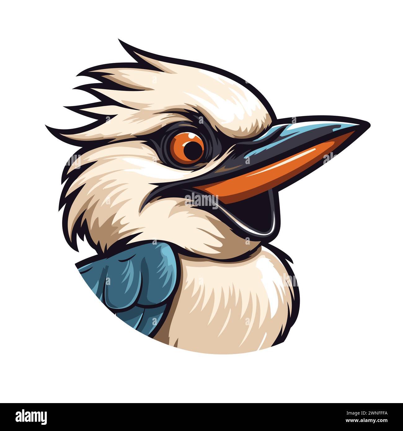 Crowned kookaburra head mascot vector illustration. Stock Vector