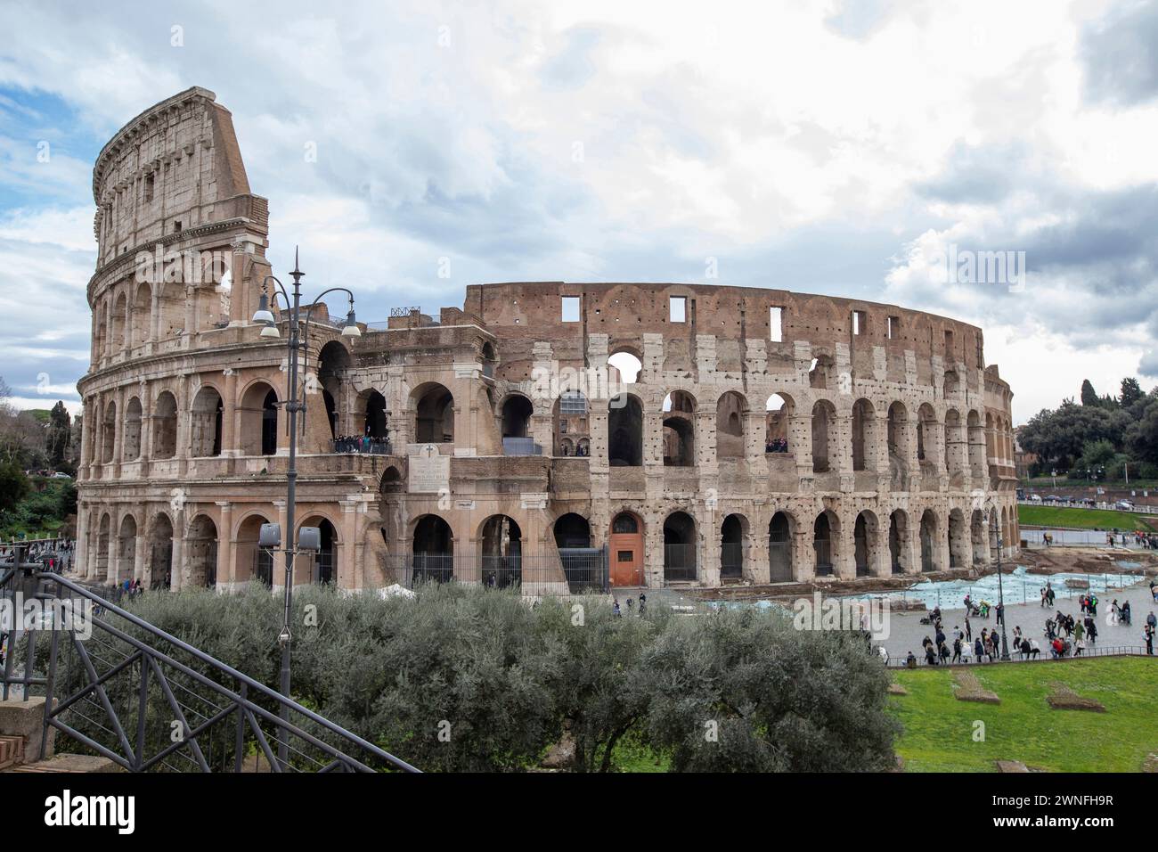 Exterior view of the ancient Roman Colloseum or Flavian Amphitheather in Rome, Italy. Stock Photo