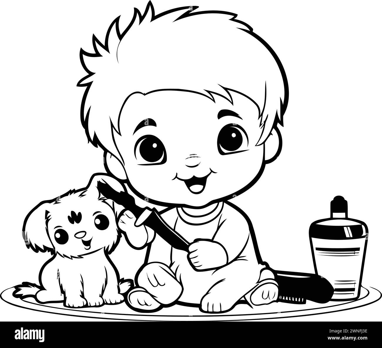 Cartoon child brushing teeth Black and White Stock Photos & Images - Alamy