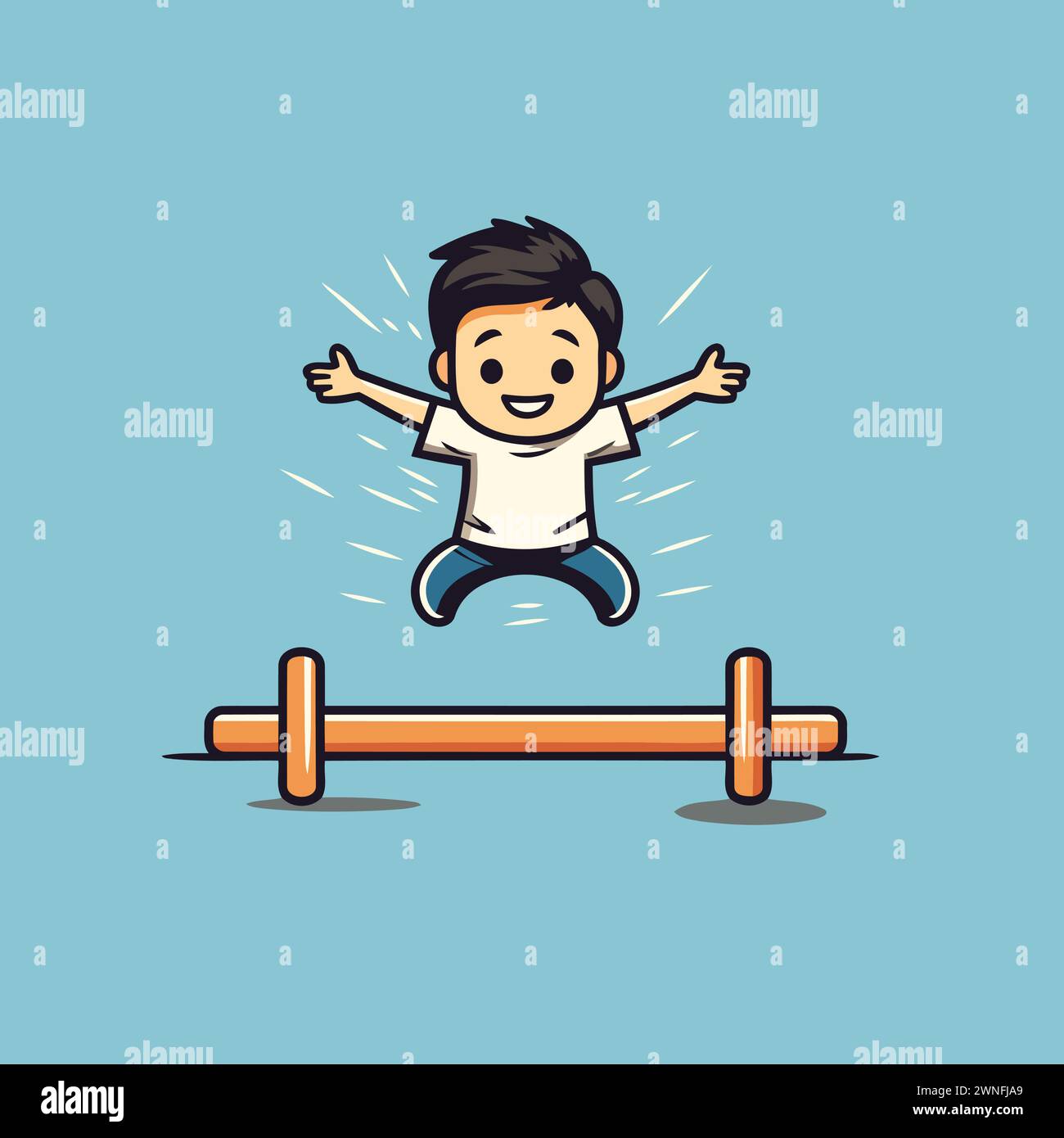 Cute boy jumping over obstacle. Cartoon vector illustration isolated on ...