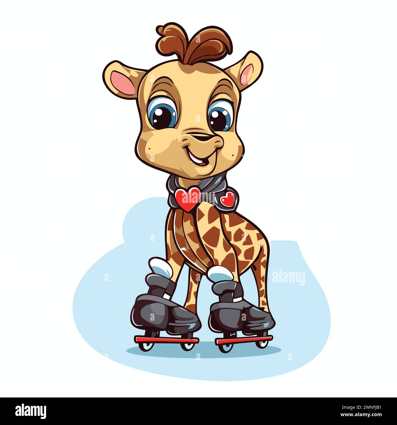 Cute giraffe cartoon on roller skates. Vector illustration Stock Vector