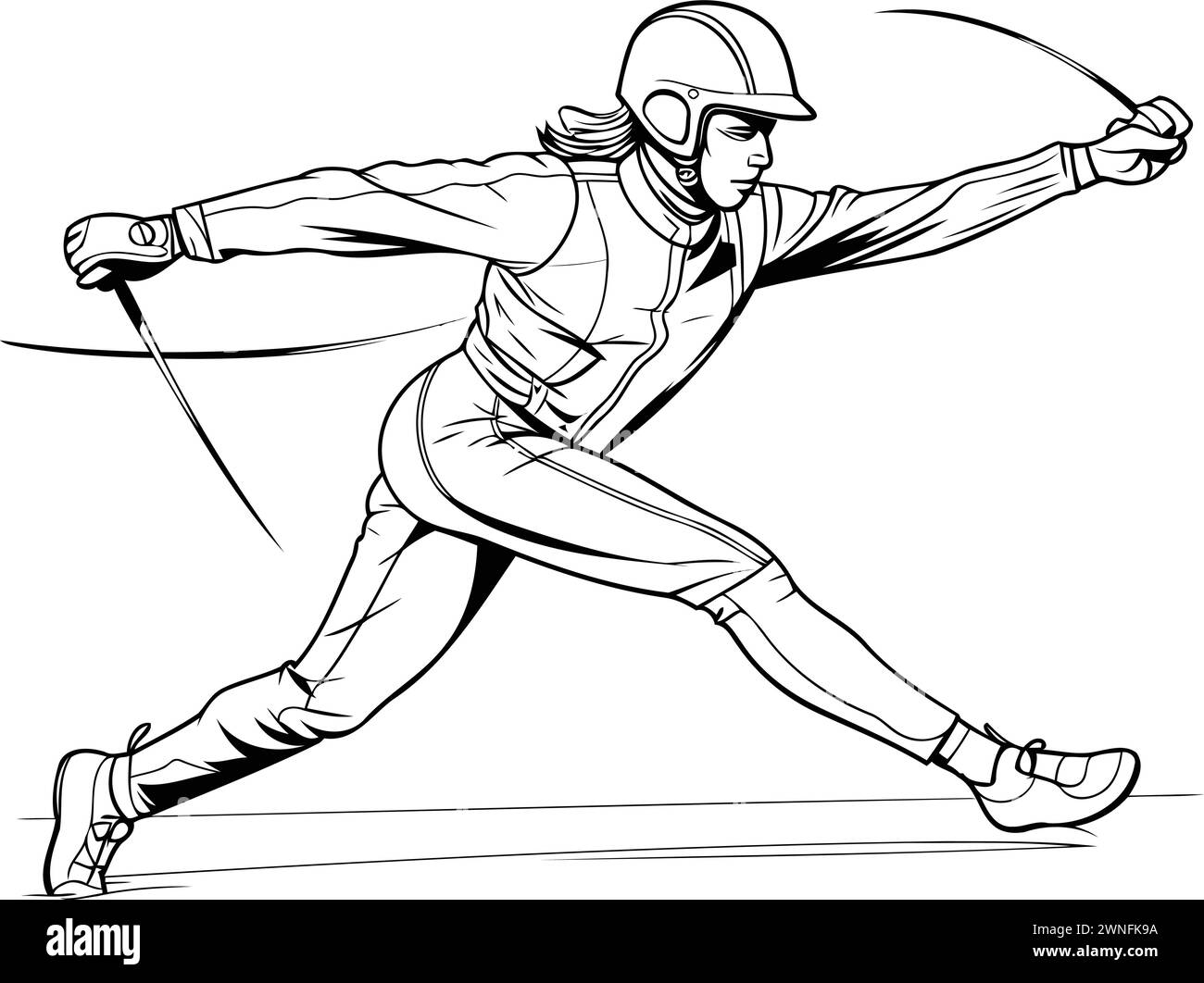 Fencing. Black and white vector illustration of a fencer in action. Stock Vector
