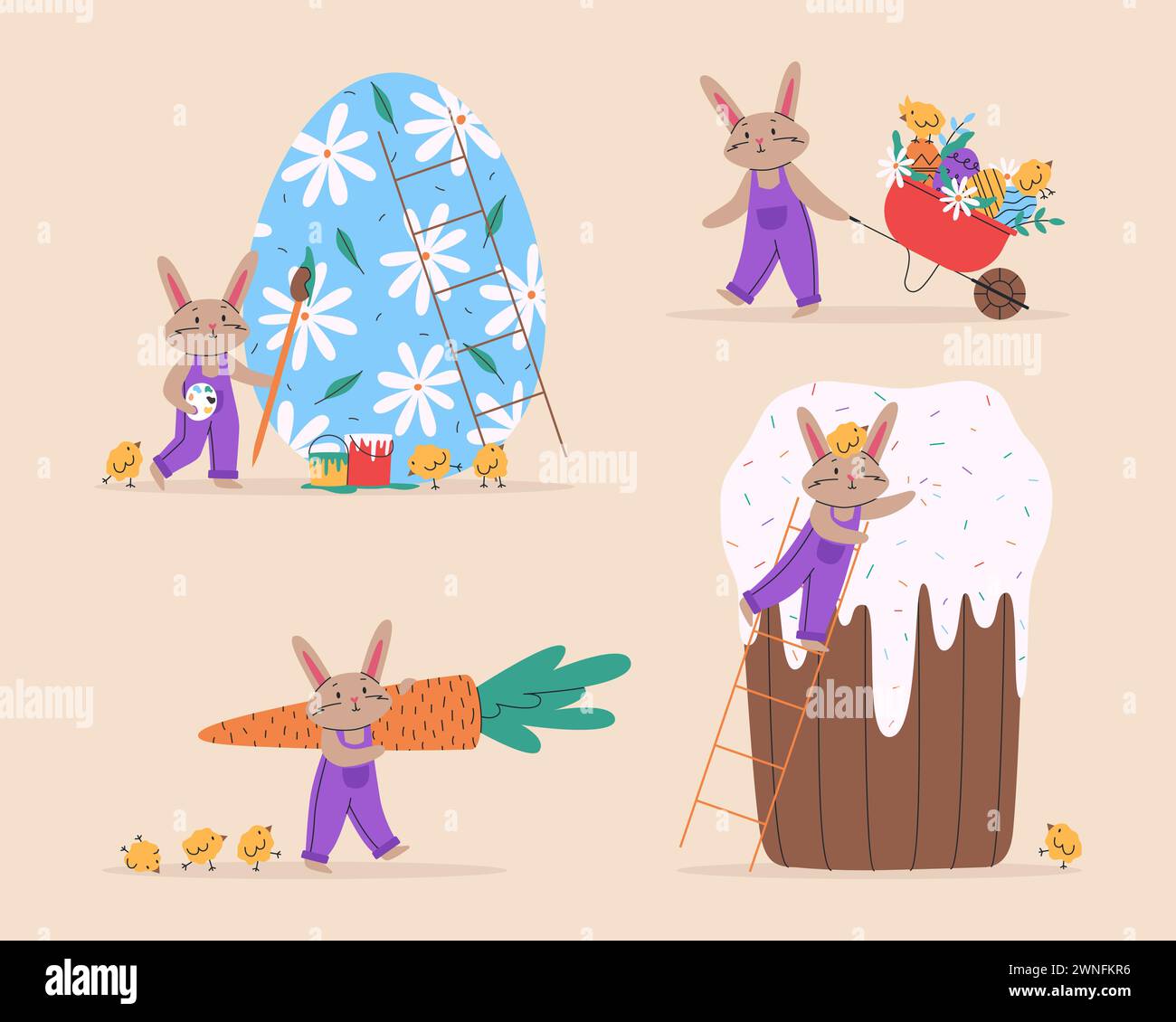 Set of cute rabbits for Easter Day. Vector illustration for Easter ...