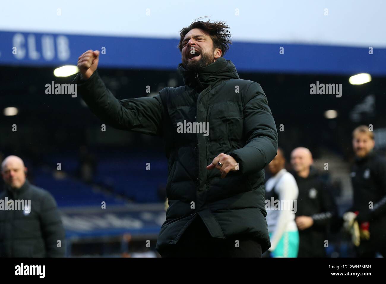 Southampton manager Russell Martin celebrates the win against Birmingham City during the Sky Bet Championship match at St. Andrew's @ Knighthead Park, Birmingham. Picture date: Saturday March 2, 2024. Stock Photo