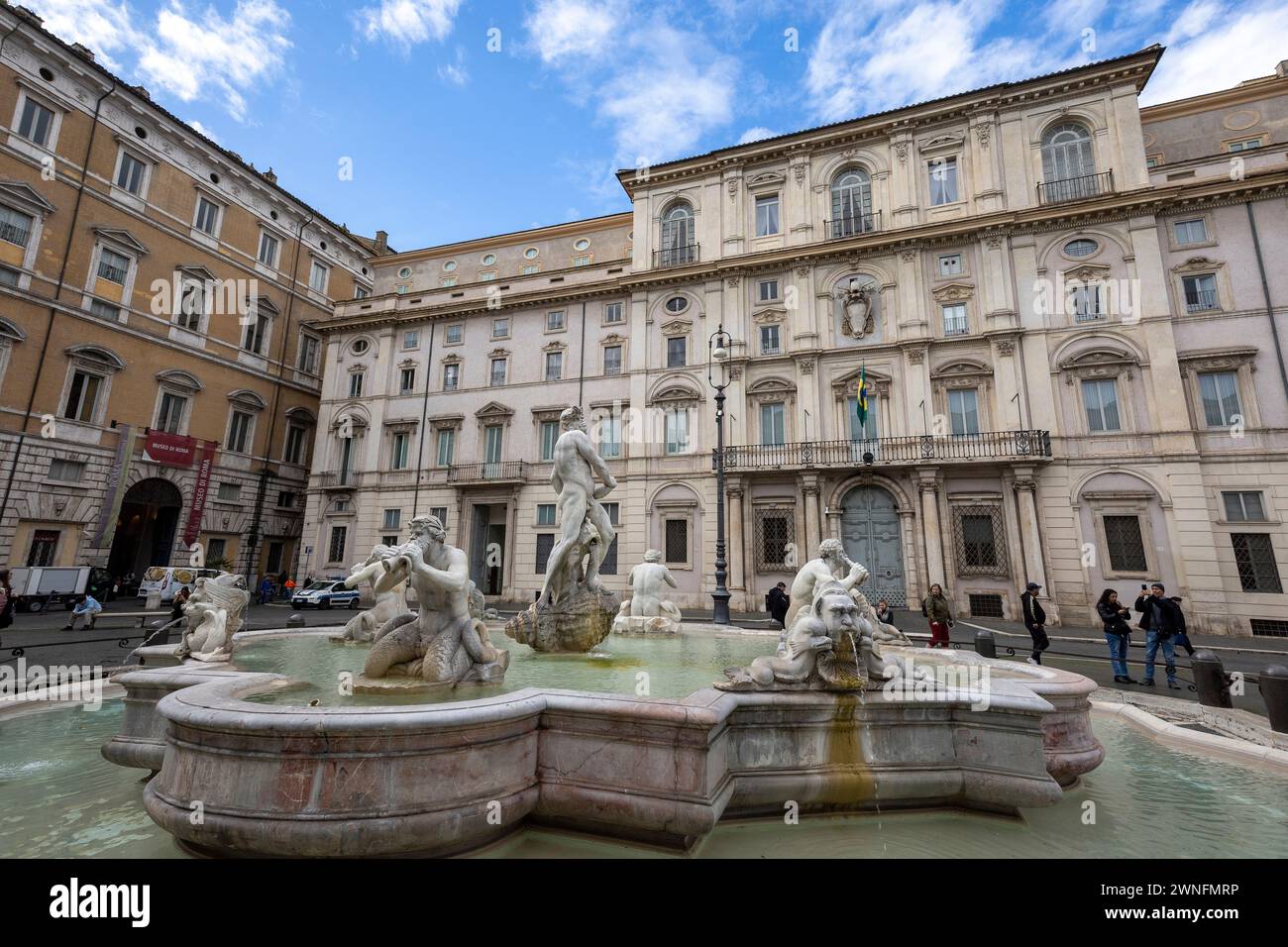 Rome, Italy. March 03, 2023: Fontana del Moro (Moor Fountain) is a fountain located at the southern end of the Piazza Navona in Rome, Italy. Brazilian Stock Photo