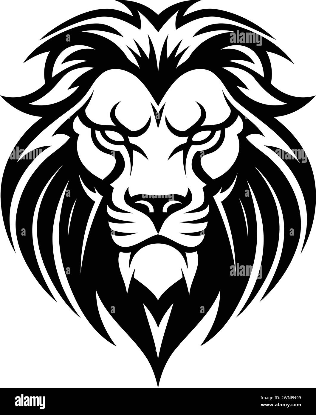 Lion head tattoo. black and white vector illustration isolated on white background. Stock Vector