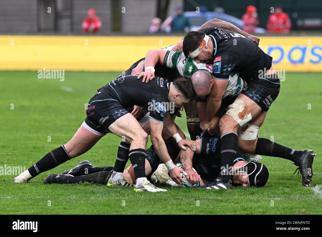 Warriors Rugby Ruck Treviso, Italy. 02nd Mar, 2024. Rucking during the match between ...