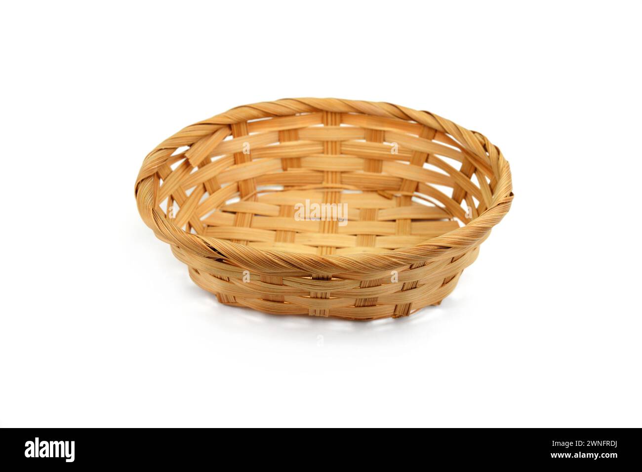 Empty wicker basket on a white background Stock Photo - Alamy