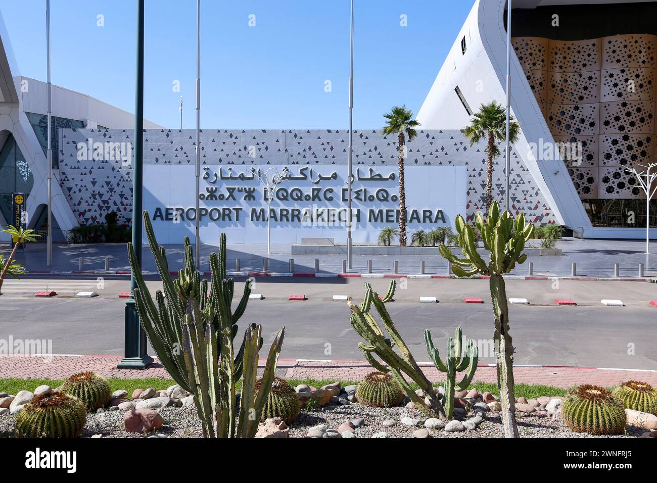 Marrakesh, Morocco - may 26, 2019 - modern facade of aeroport Marrakech Menara in Tensift-El Haouz region. Stock Photo