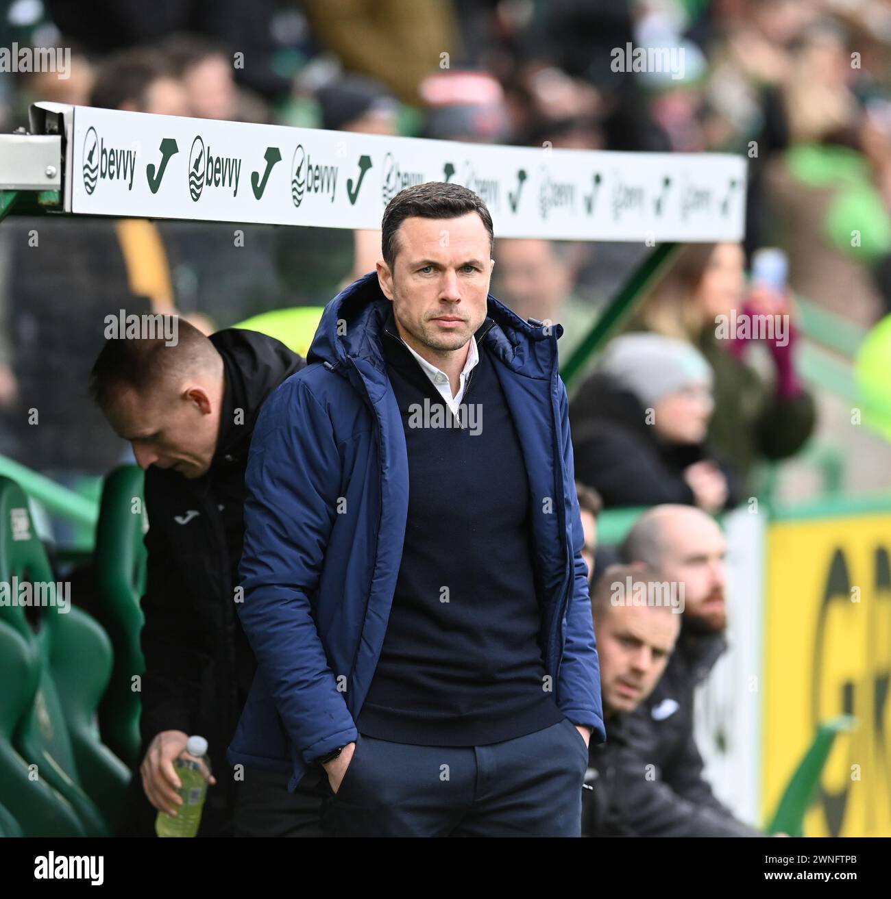 Easter Road Stadium, Edinburgh.Scotland UK. 2nd March 24 Cinch Premiership Match Hibernian vs Ross County . Ross County interim manager Don Cowie. Credit: eric mccowat/Alamy Live News Stock Photo