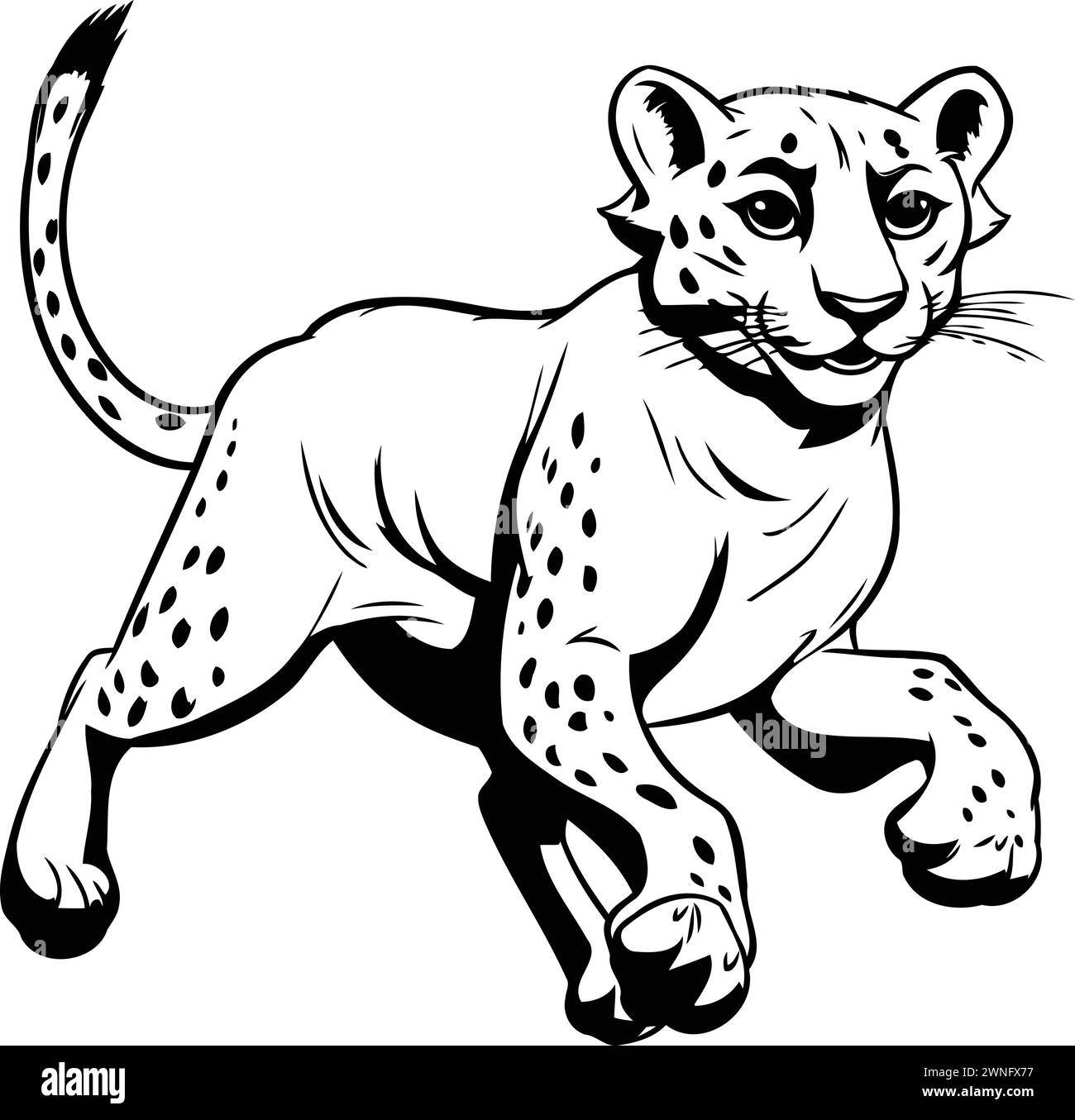 Cheetah Running - Black and White Cartoon Illustration. Vector Stock Vector
