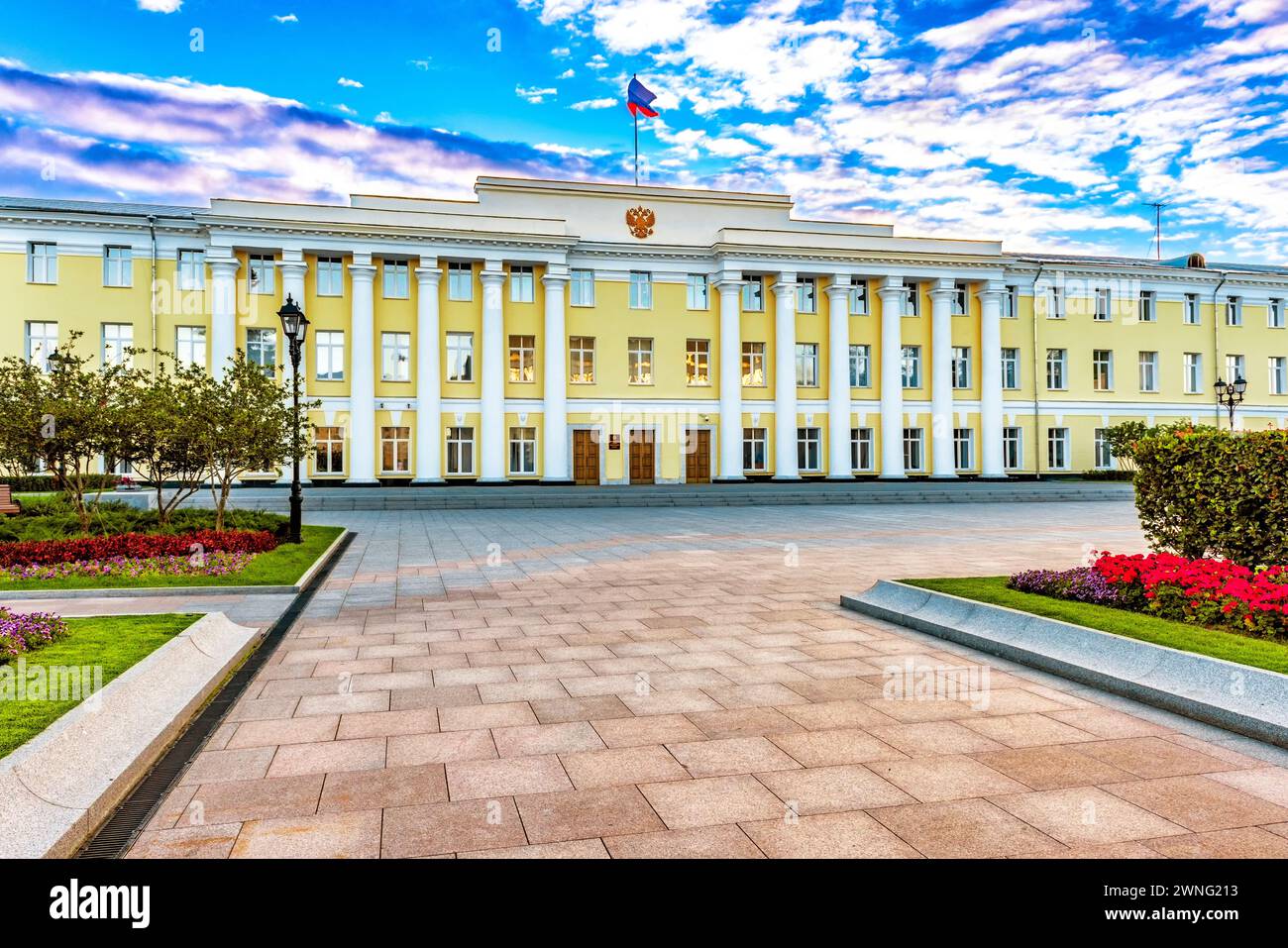 Building with government institutions on the territory of the Nizhny Novgorod Kremlin Stock Photo