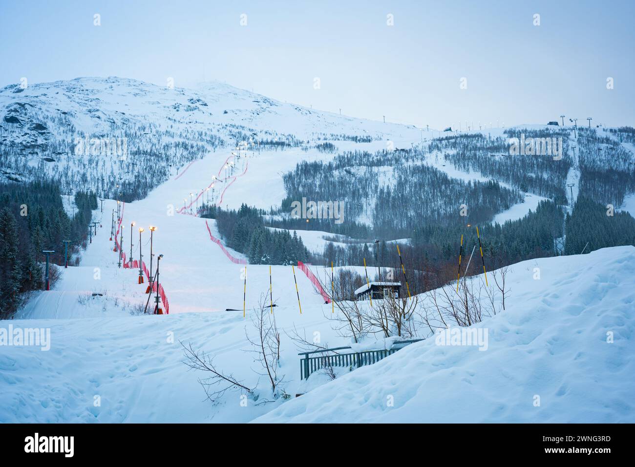 Ski slope at Narvikfjellet ski resort near the city of Narvik in ...