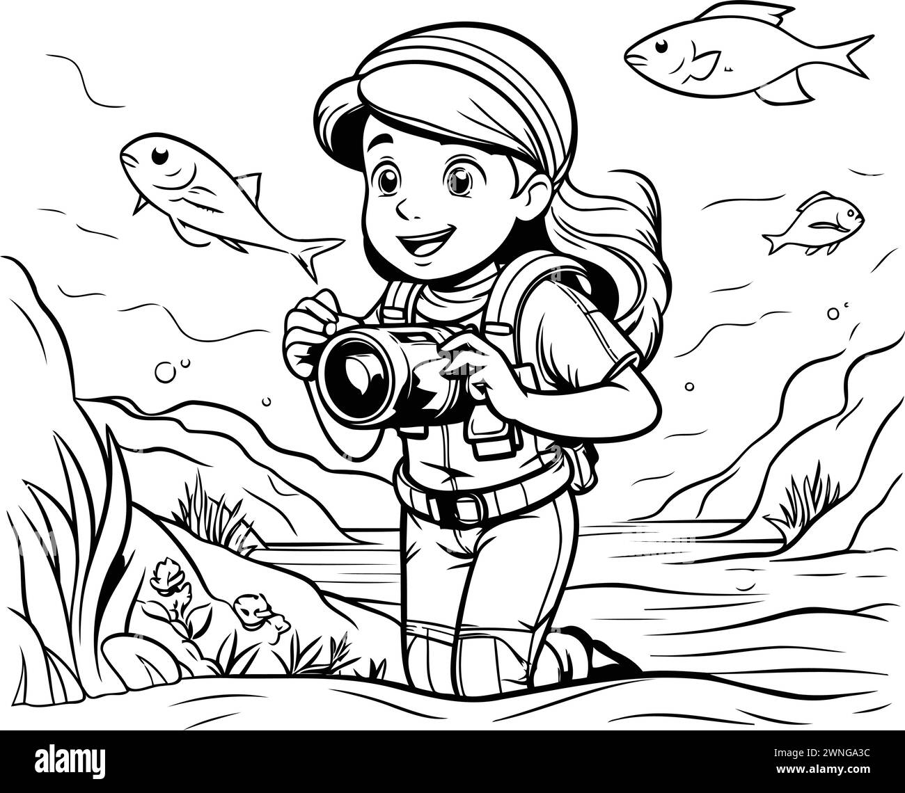 Hiker girl with binoculars. Vector illustration for your design Stock Vector