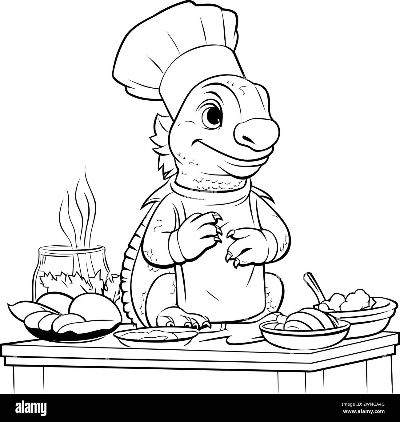 Illustration of a Crocodile Chef Coloring Book for Kids Stock Vector