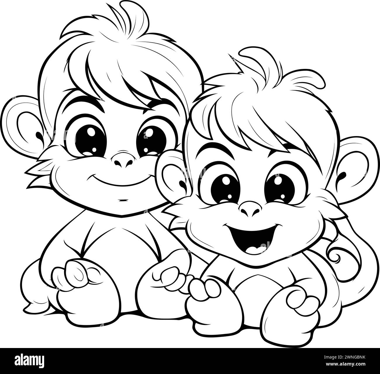 Black and White Cartoon Illustration of Cute Baby Boy and Girl Coloring ...