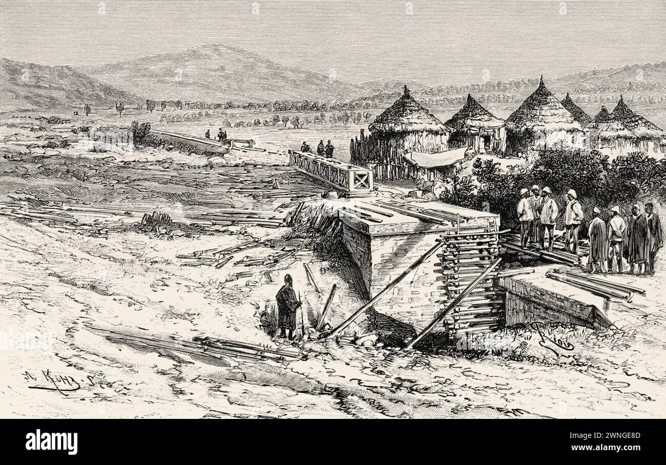 Construction of the railway train to Medina, Guinea. Africa. Two ...