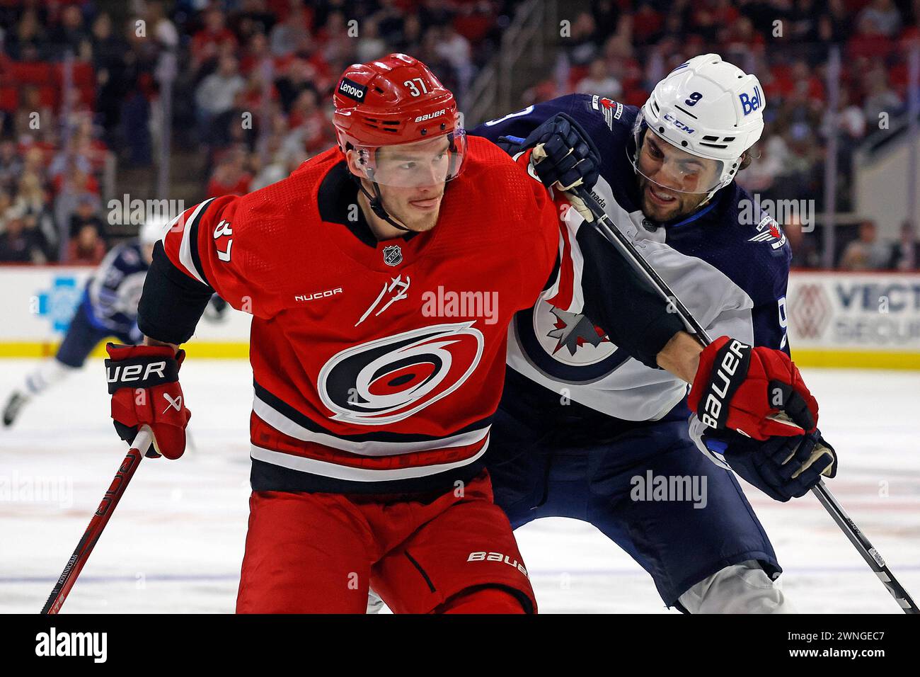 Carolina Hurricanes' Andrei Svechnikov (37) Battles With Winnipeg Jets ...