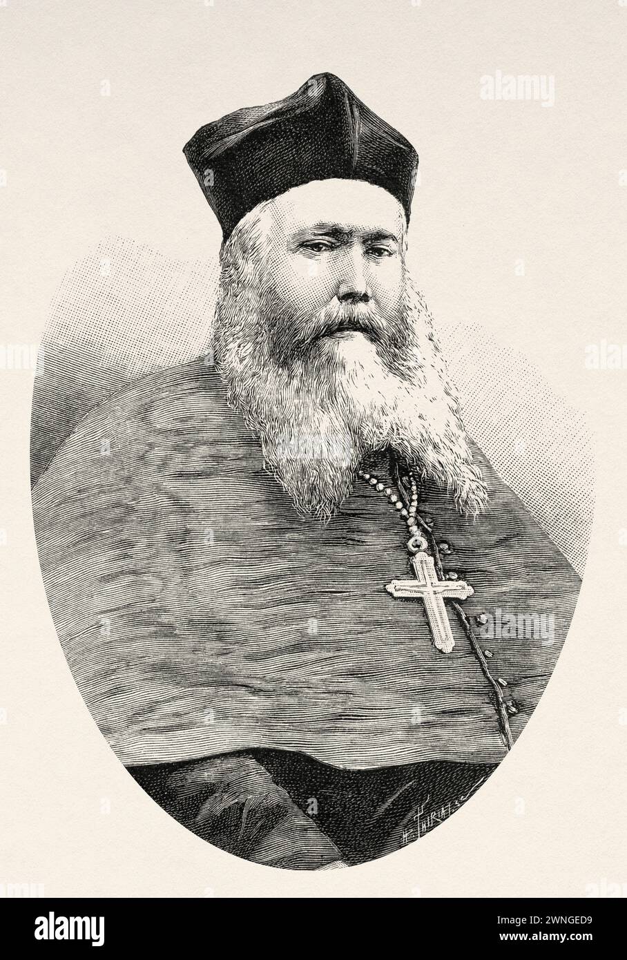 Paul-Francois Puginier (1835-1892) French missionary and bishop, Vicar Apostolic in Western Tonkin (future archdiocese of Hanoi) Tonkin, French Indochina. Vietnam, Asia. Thirty months in Tonkin 1885 by Doctor Charles Edouard Hocquard (1853 - 1911) Le Tour du Monde 1890 Stock Photo