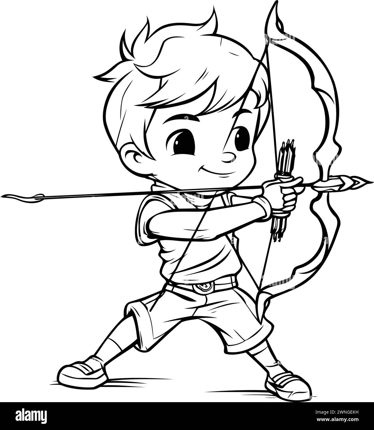 Cute boy with bow and arrow. Vector illustration for coloring book ...
