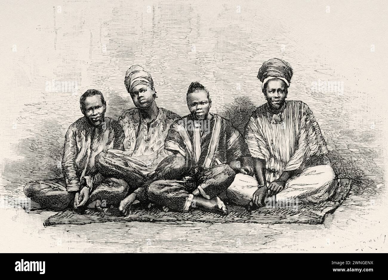 Samorians sitting on a carpet, Guinea. Africa. Two campaigns in French Sudan, 1886-1888 by Joseph Simon Gallieni (1849 - 1916) Le Tour du Monde 1890 Stock Photo