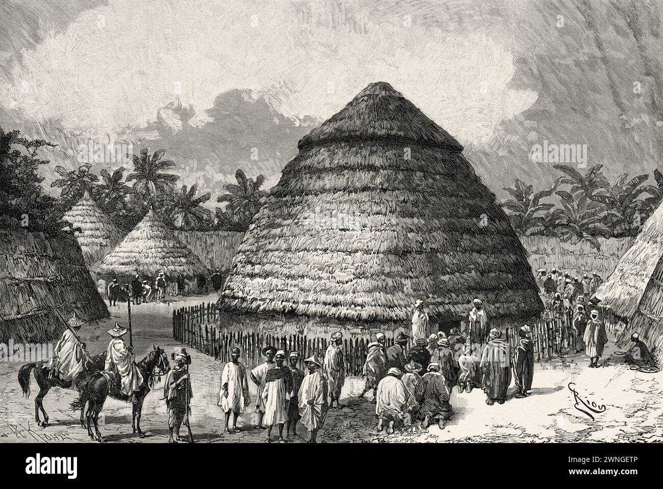 Reception of the mission in Fougoumba, Guinea. Africa. Two campaigns in French Sudan, 1886-1888 by Joseph Simon Gallieni (1849 - 1916) Le Tour du Monde 1890 Stock Photo