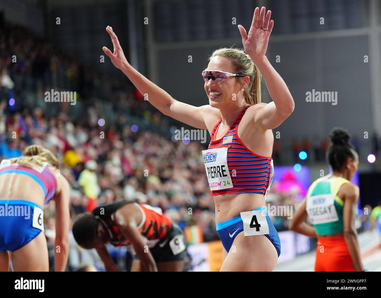USA's Elle St. Pierre celebrates winning the Women's 3000 metres during(02)