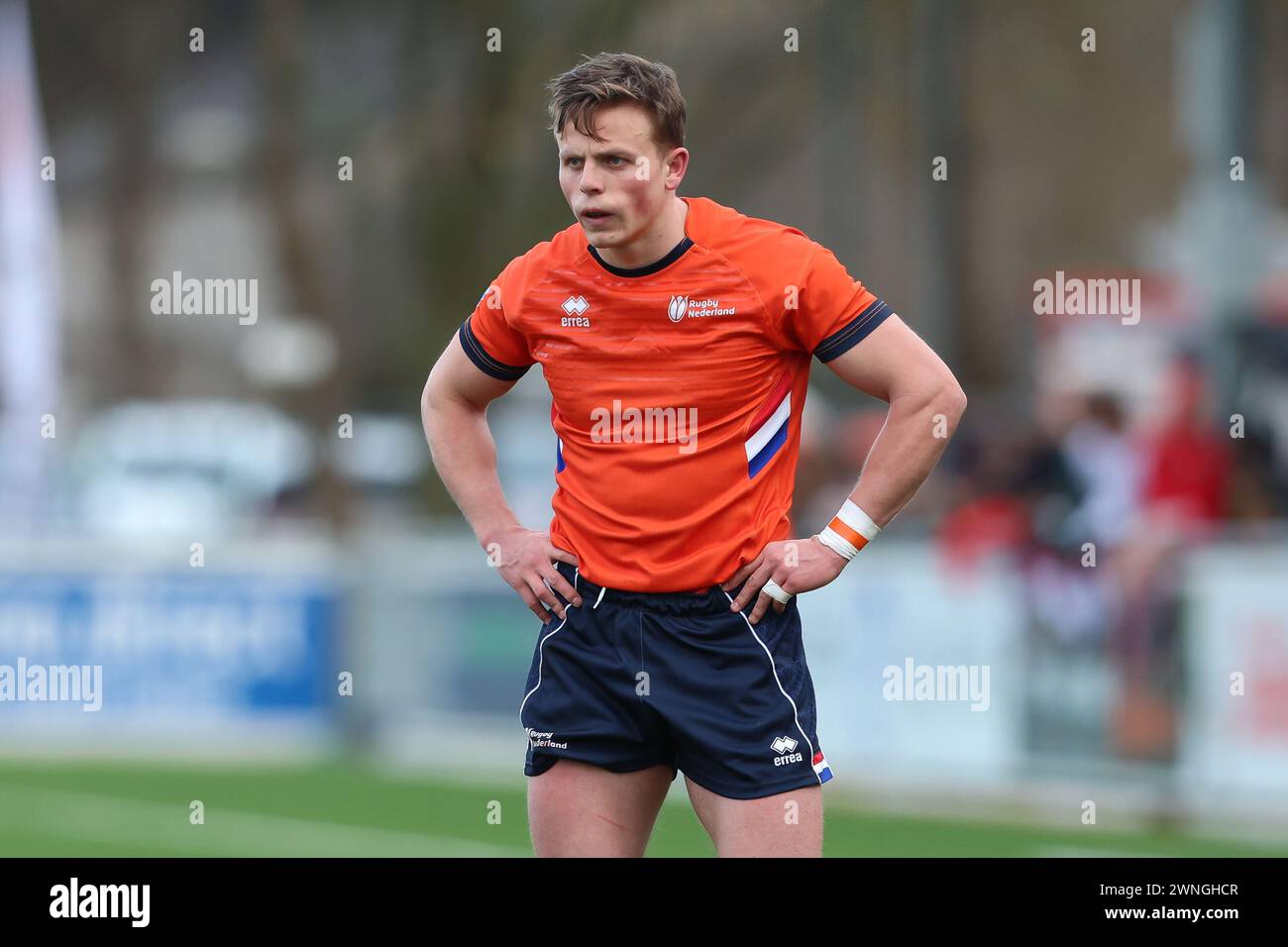 AMSTERDAM, NETHERLANDS - MARCH 02: Siem Noorman player of Haagsche RC  during the international Rugby Europe Championship match between The Netherland Stock Photo