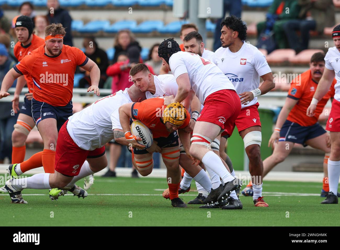 AMSTERDAM, NETHERLANDS - MARCH 02: Christopher Raymond player of RC't Gooi during the international Rugby Europe Championship match between The Nether Stock Photo