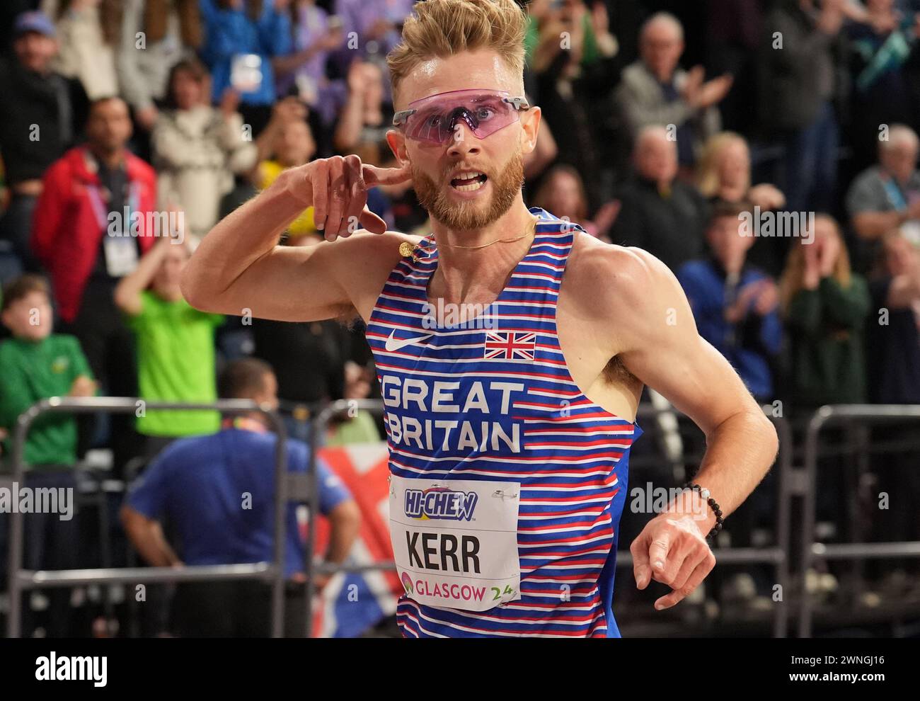 Great Britain's Josh Kerr celebrates winning the Men's 3000 metres ...