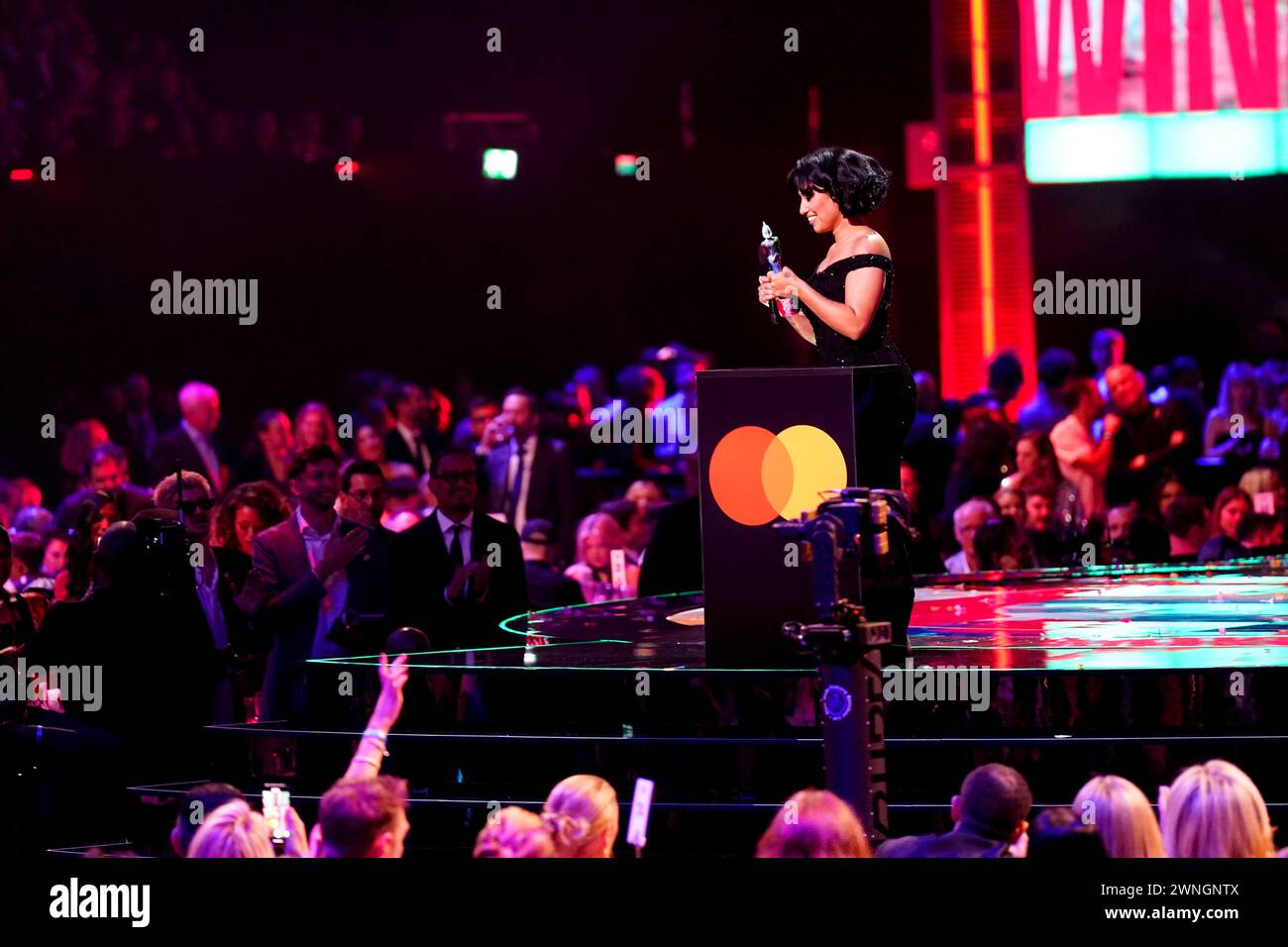 Raye O2 Raye on stage after winning the award for Best R&B Act during the Brit ...