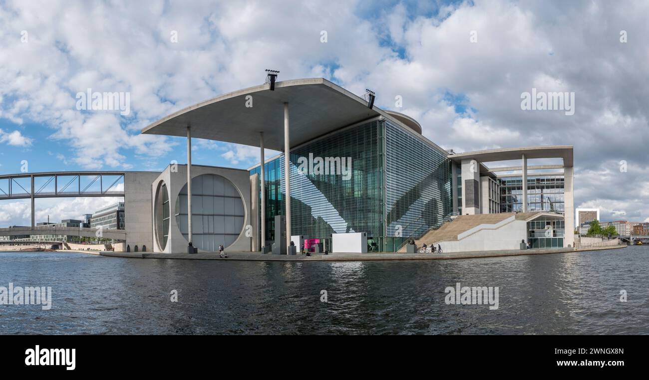 Panoramic view of the Library of the German Bundestag, Bibliothek des Deutschen Bundestages on the River Spree, Berlin, Germany. Stock Photo