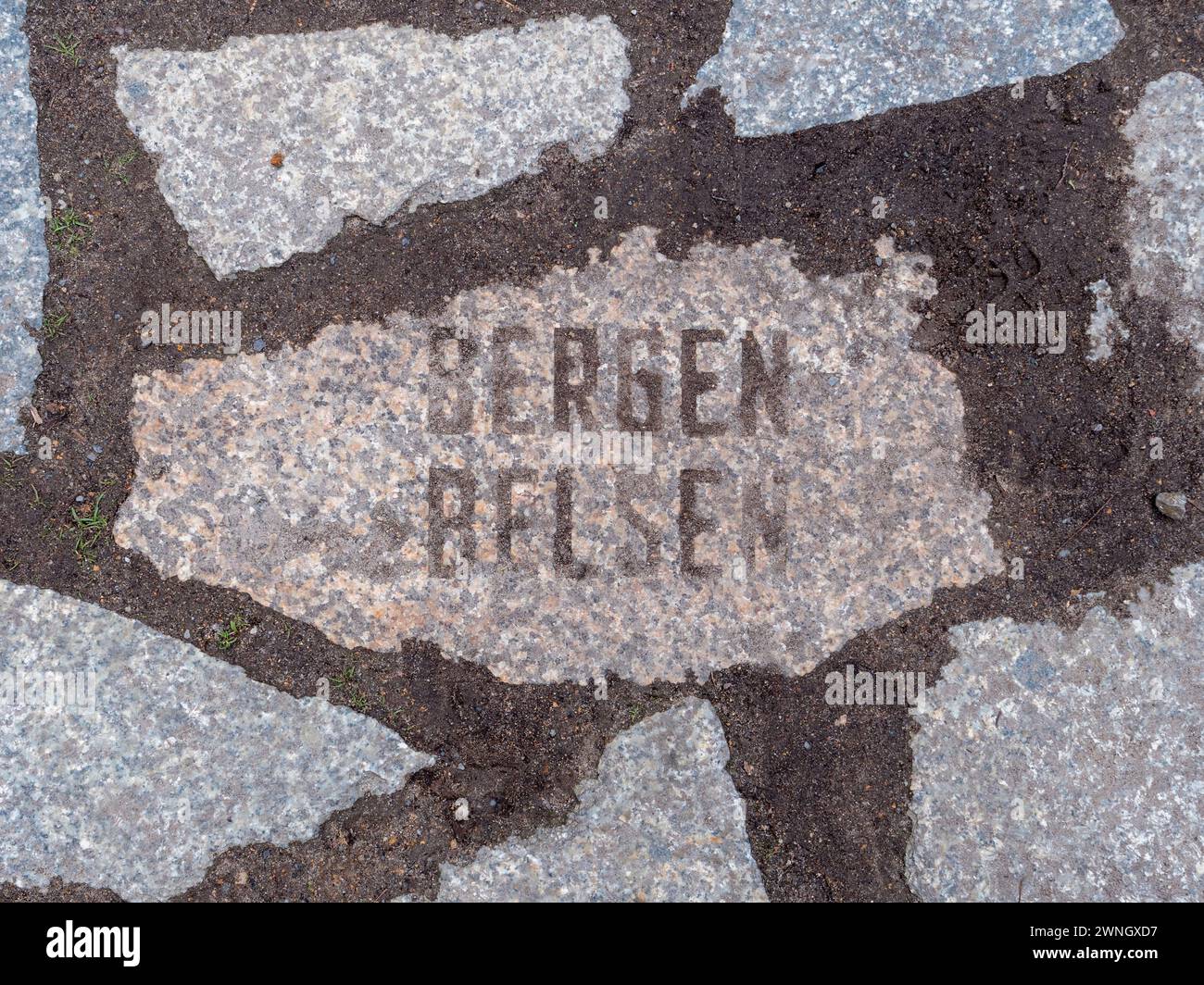 Paving memorial marker to Bergen Belsen, Memorial to the Sinti and Roma Victims of National Socialism , Berlin, Germany. Stock Photo