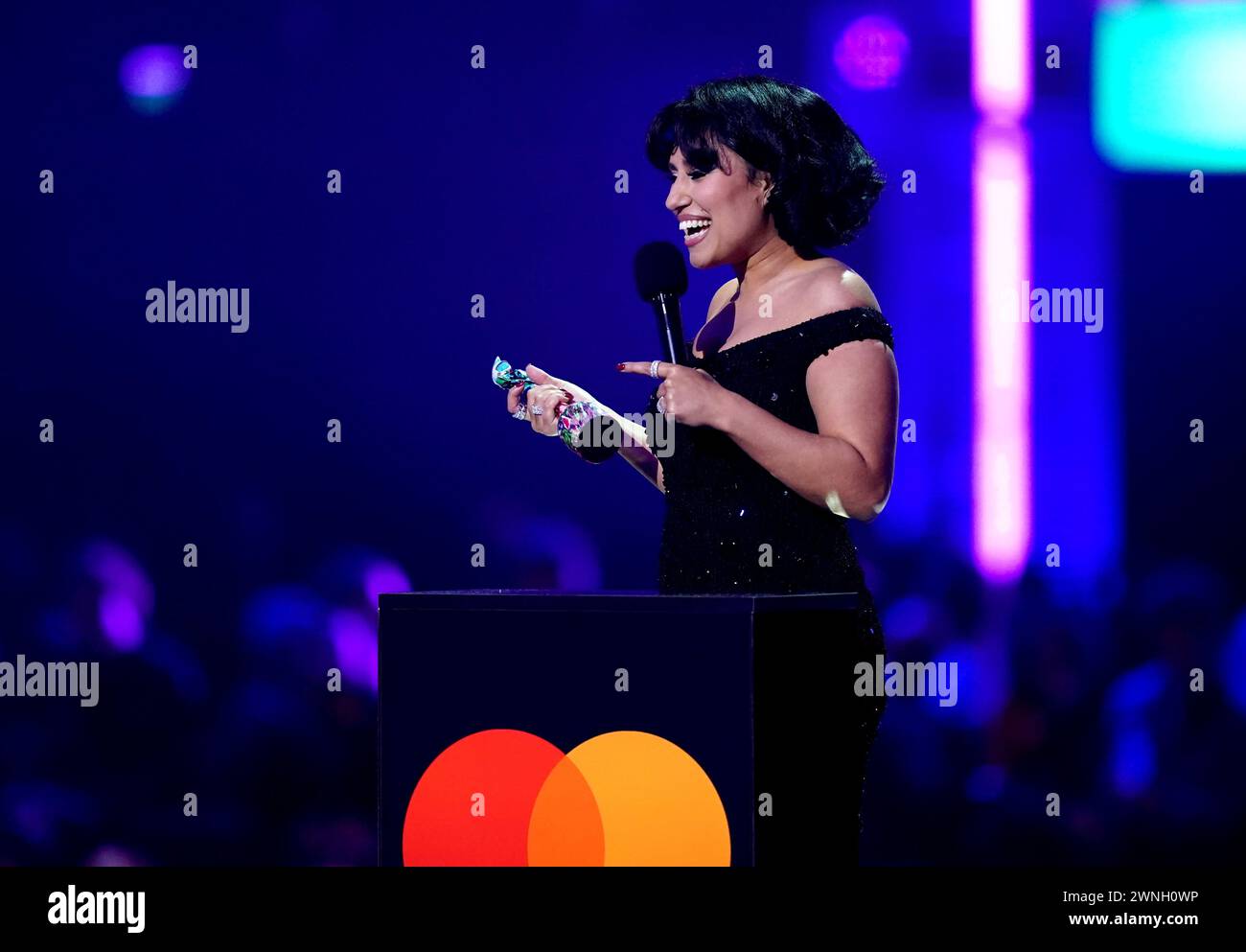 Raye on stage after winning the award for Best New Artist during the ...