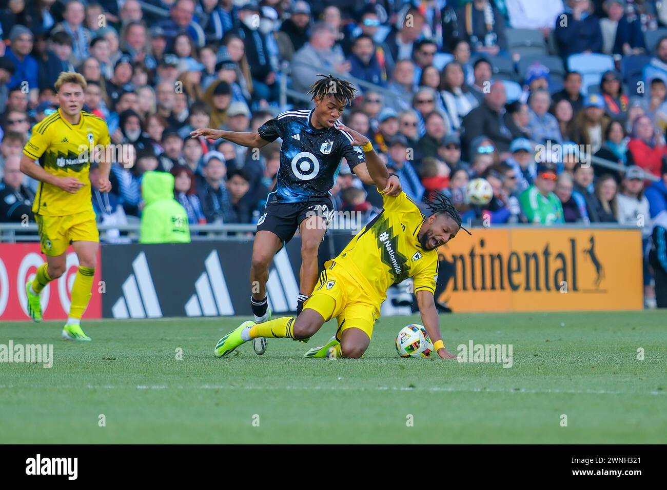 Minneapolis, Minnesota, USA. 2nd Mar, 2024. Columbus Crew defender