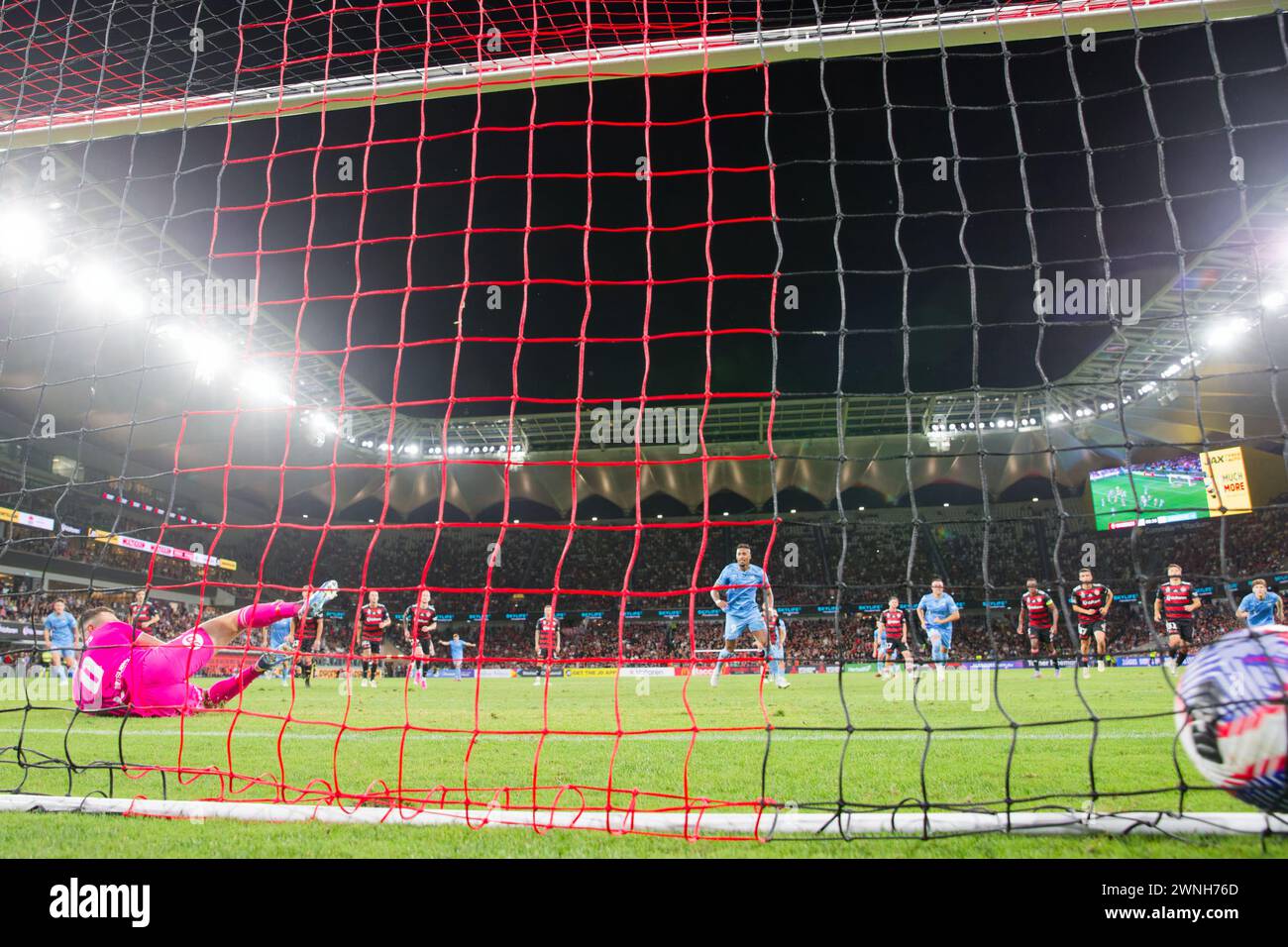 Sydney, Australia. 02nd Mar, 2024. Fábio Gomes of Sydney FC scores from a penalty kick at goals during the A-League Men Rd19 match between the Wanderers and Sydney FC at CommBank Stadium on March 2, 2024 in Sydney, Australia Credit: IOIO IMAGES/Alamy Live News Stock Photo