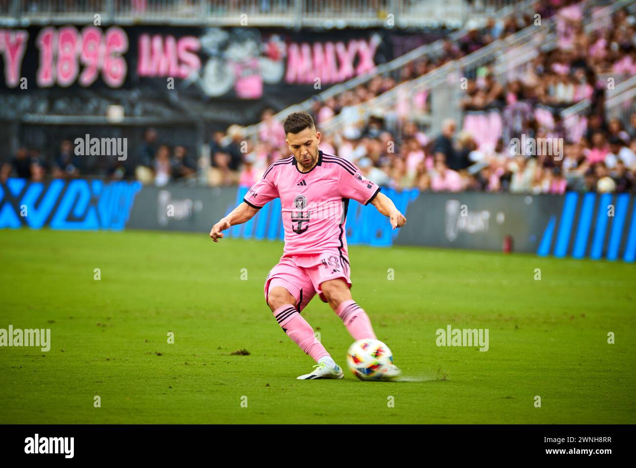 Fort Lauderdale, FL, USA. 2nd March 2024. 18-Jordi Alba of Inter Miami during the match Orlando City SC vs Inter Miami CF at CHASE Stadium in Florida, USA. Credit:Yaroslav Sabitov/YES Market Media/Alamy Live News. Stock Photo