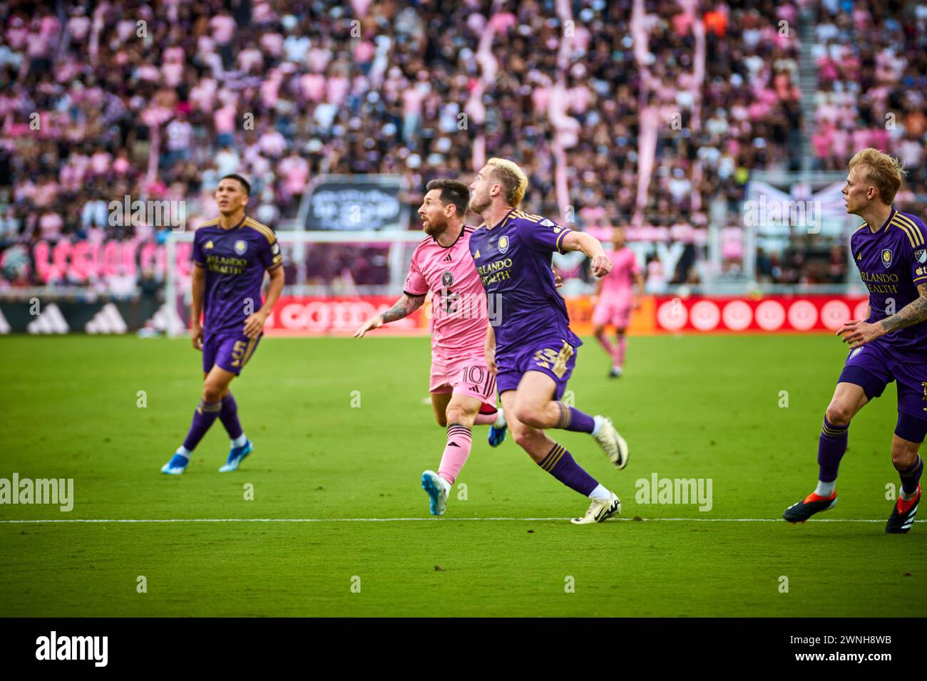 Fort Lauderdale, FL, USA. 2nd March 2024. 10-Lionel Messi of Inter Miami during the match Orlando City SC vs Inter Miami CF at CHASE Stadium in Florida, USA. Credit:Yaroslav Sabitov/YES Market Media/Alamy Live News. Stock Photo
