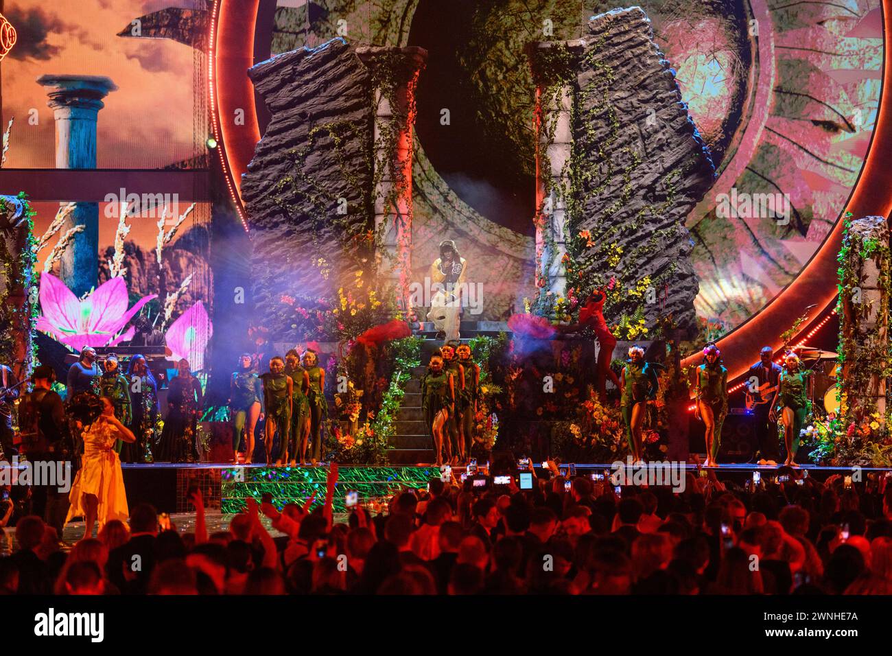 Rema Live O2 EDITORIAL USE ONLY. London, UK. 2 March 2023. Rema during the 2024 Brit ...
