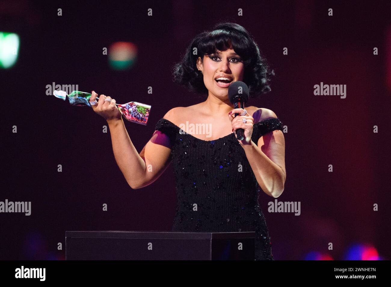 EDITORIAL USE ONLY. London, UK. 2 March 2023. Rae during the 2024 Brit ...