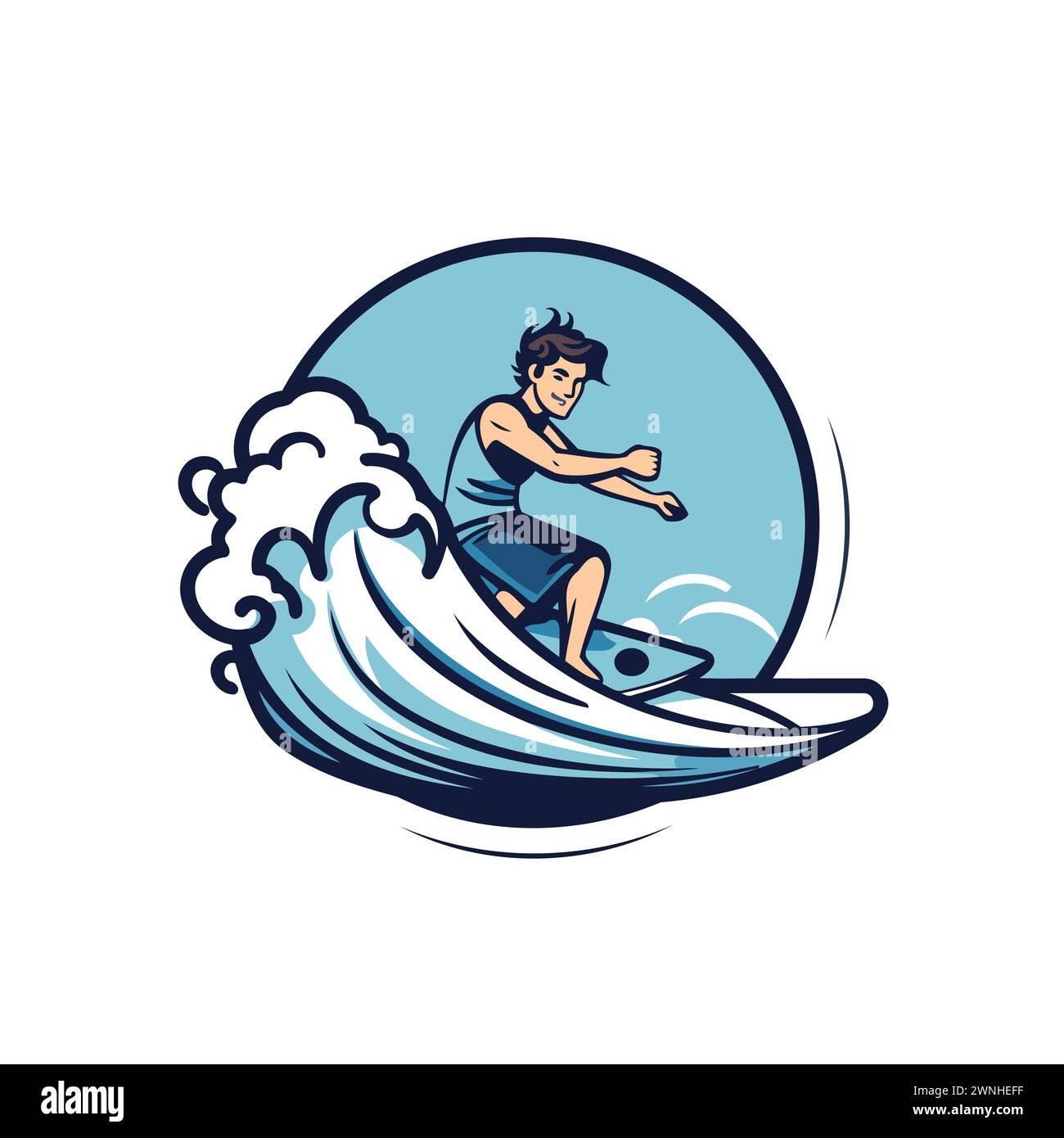 Vector illustration of a surfer riding a wave viewed from front set ...