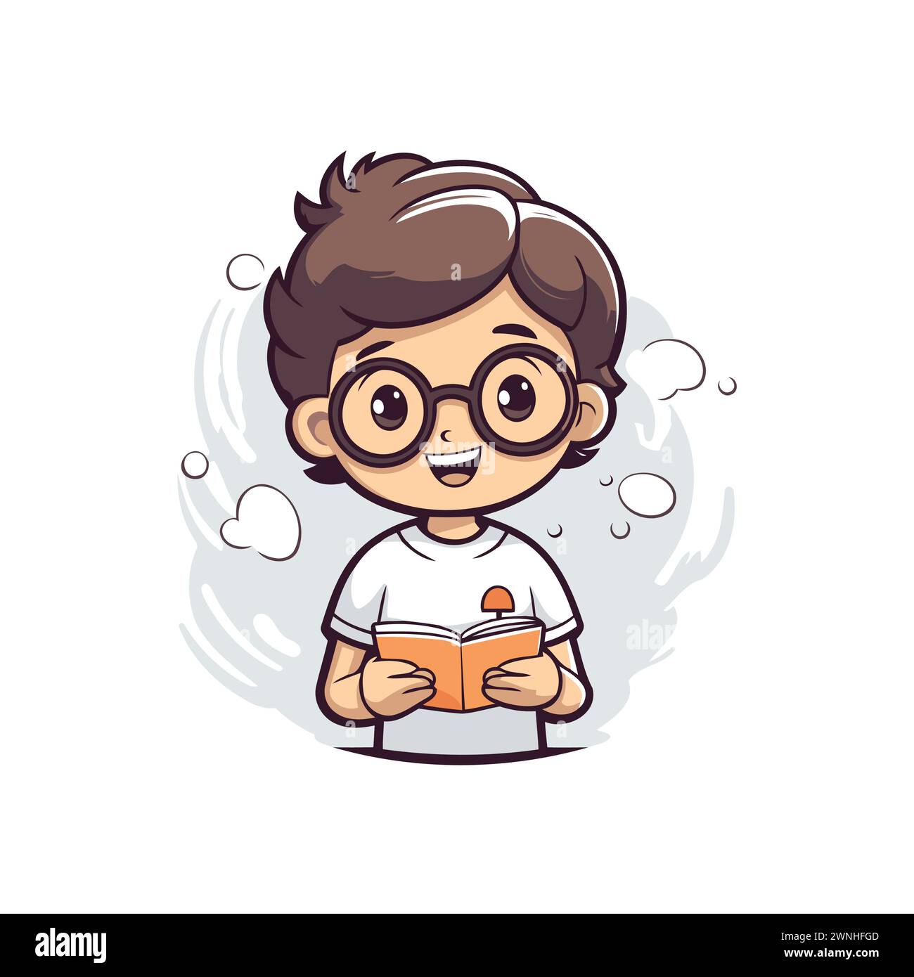 Cute boy reading a book isolated on white background. Vector ...