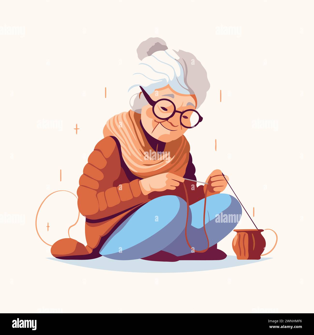 Knitting elderly woman Stock Vector Images - Alamy