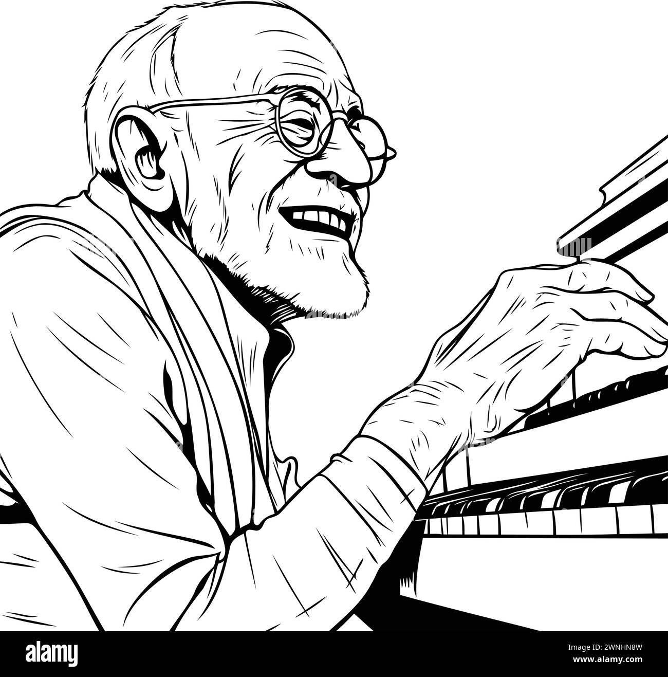 Vector illustration of a senior man with a laptop in his hands Stock