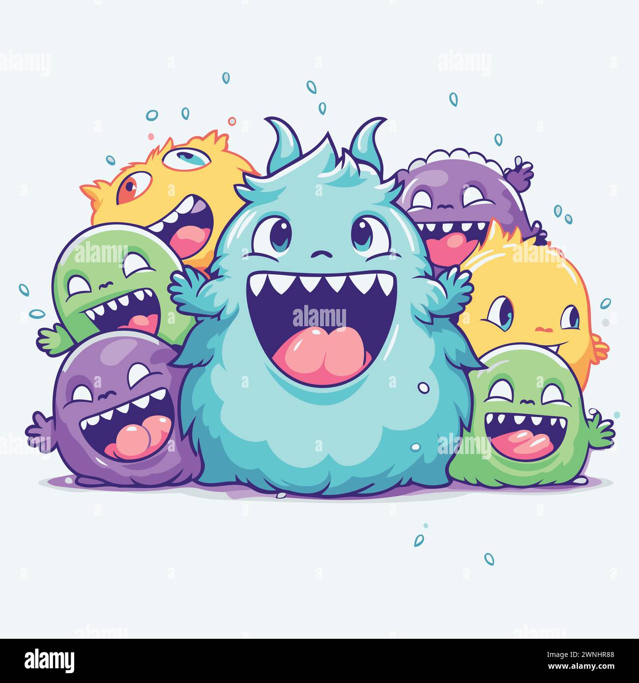 Funny monsters group. Cartoon illustration of cute monsters group for ...