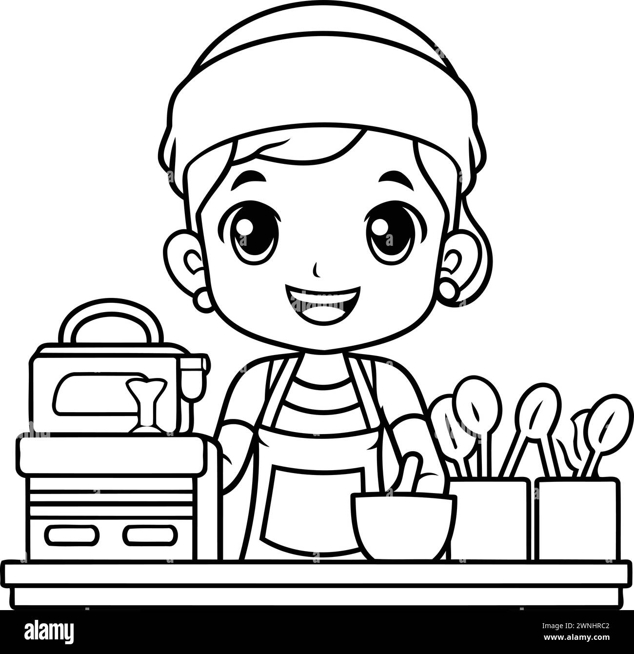 cute little chef with utensils cartoon vector illustration graphic design Stock Vector